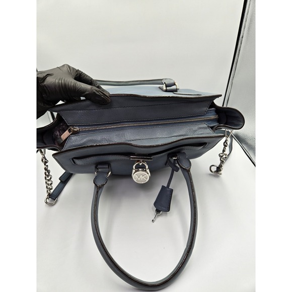 MICHAEL‎ KORS Medium Satchel Handbag Blue Leather Top Handle Shoulder Bag - Picture 8 of 11